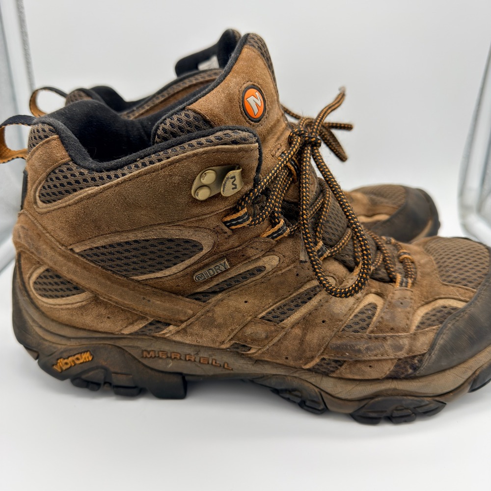 Merrell Moab 2 Mid Waterproof Hiking Boots Mens 9.5 Earth Brown J06051 Vibram - Picture 3 of 9